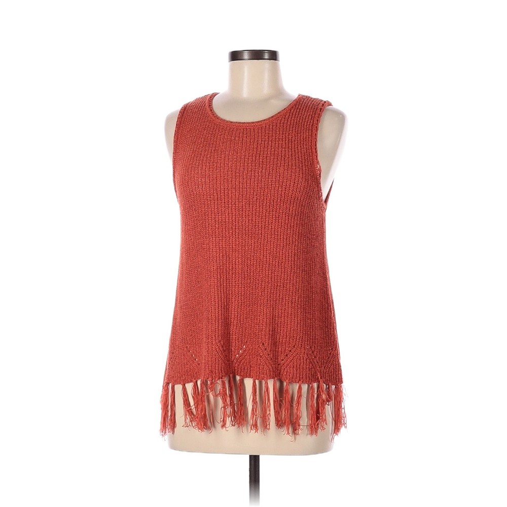 Pepin Women's Pullover Fringe Hem Knit Bohemian Orange Tank Top M